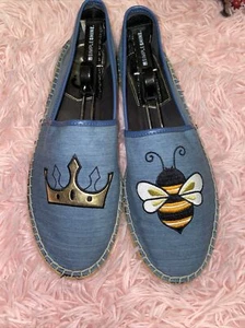 Sam Edelman Circus Leni Queen Bee Espadrille Flats Blue Embroidered Size 11 - Picture 1 of 7
