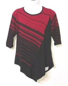 DRESSBARN*Red Black Stripe Pullover Sweater*Size 2X*3/4 Slev*HILO Point bottom - Picture 1 of 10