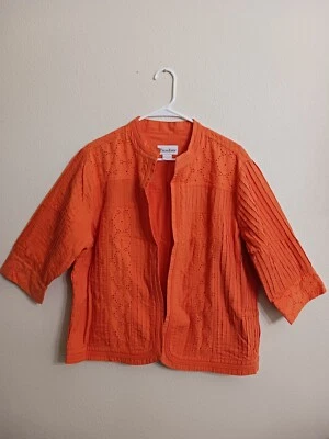 Chaqueta Tanjay Mujer 14 Vintage Naranja Frente Abierto Diseño Ojales Pintuck Foto 1 de 3