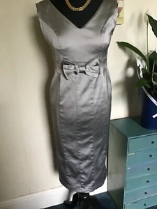 BNWT M&S Magicwear Silver Satin Look Wiggle Bodycon Shift Occasion Dress Sz 12 - Picture 1 of 5