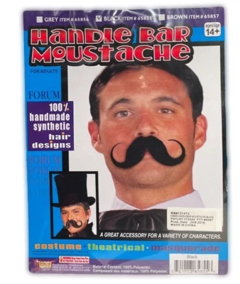 Deluxe HANDLEBAR BLACK MUSTACHE Synthetic Facial Hair Costume Bad Villain West - Image 1 of 4