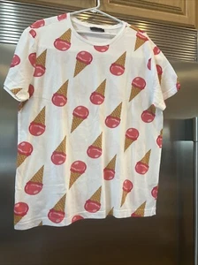 TRUTH TOP / T- SHIRT WHITE TEE W/ PINK -STRAWBERRY ICE CREAM CONES ROOMY LG - Picture 1 of 8