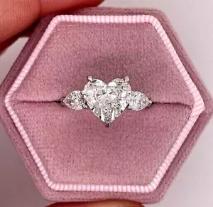 14k White Gold Parted In Heart 2 Ct Simulated Diamond Women's Engagement Ring - Picture 1 of 8