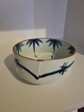 vintage Unusual Signed Blue & White Fold Japanese Rice Bowl