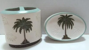 Designer Tropical Beach Bathroom BERMUDA PALM Soap Dish & Toothbrush Holder NEW - Picture 1 of 9