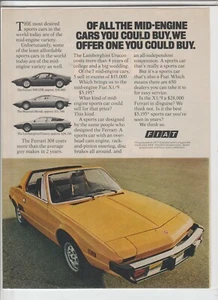Anuncio original de revista Fiat X1/9 1977 "De todos los autos con motor central que podrías..." - Imagen 1 de 1