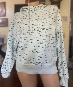 Nike All Over Swoosh Check Logo Hoodie Pullover Powder Blue Light Blue Women’s L - Picture 1 of 11
