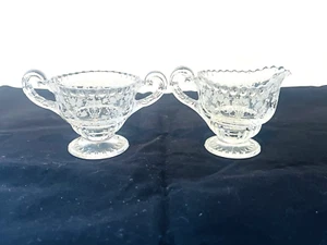 Vintage 1940's Cambridge Glass Rose Point Etch Gadroon Sugar and Creamer - Picture 1 of 17