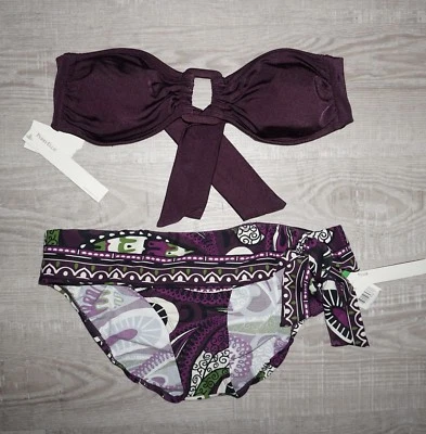 Bikini Perry Ellis Talla Púrpura Ciruela Parte Superior Parte Inferior Grande Boho Foto 1 de 2