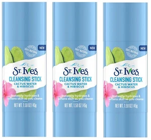 3 St. Ives Cleansing Stick Cactus Water & Hibiscus Hydrates Softens Each 1.59 oz - Picture 1 of 3