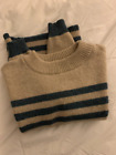 TOAST - 100% wełniany sweter- L- niebieski/owsiany pasek