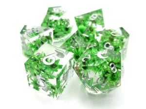 Old School Dice: Sharp Edged 7-Piece Dice Set - Green Flower - Picture 1 of 3