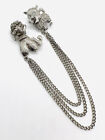 Poodle & Scotty Dog Silver Tone Rhinestone Chatelaine Brooch Vintage Jewelry