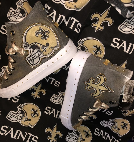 New Orleans Saints Handmade Spray  Painted  WHO DAT hi top Shoes Size 9W Cover