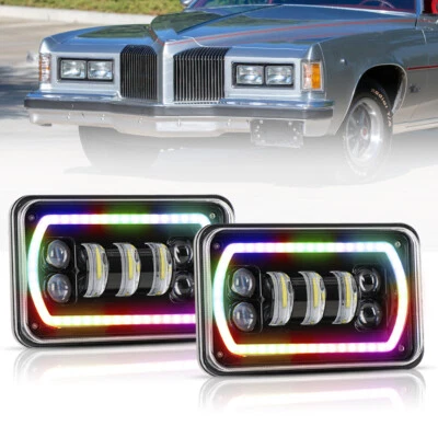 For Pontiac Grand Prix 4x6" inch LED Headlights RGB Ring Hi/Lo DRL Combo Beam Foto 1 de 4