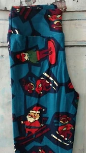 NWT LuLaRoe Kids S/M Christmas Holiday SKIING SANTA Blue Leggings *UNISEX* - Picture 1 of 2