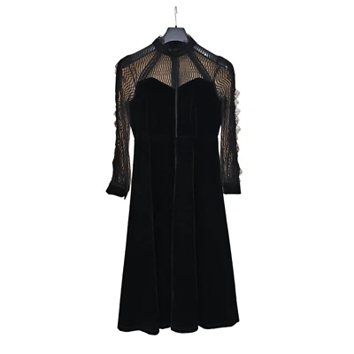 Lines/ Boutique Womens Dress Black Small Velour Lace Mock Gothic Fit Flare Japan - Image 1 of 4