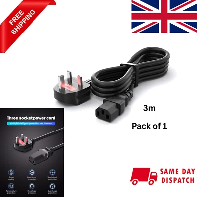 CYD 3-poliges Stromkabel Netzkabel 10 Fuß Kabel für Computer, PC, Monitor, Sony, TV - Bild 1 von 4