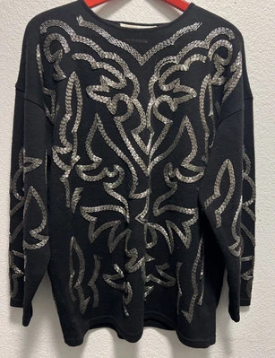 DE COLECCIÓN ~ ADRIENNE VITTADINI ~ SUÉTER CON CUENTAS DE LANA NEGRO ~ GRANDE ~ HONG KONG Foto 1 de 4