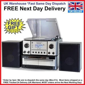 Steepletone Boston 5-in-1 Music Centre Bluetooth, CD, Cassette, FM Radio Aux In - Picture 1 of 19