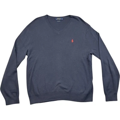 Ralph Lauren Jumper Large Men's Blue Cotton Pima Cotton V Neck Pullover - Image 1 of 4
