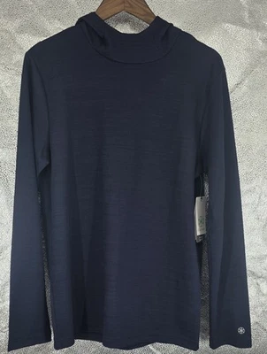 Gaiam Hooded Pullover Women's Medium  Slim Fit Navy Ribbed Knit LS NWT Foto 1 de 4