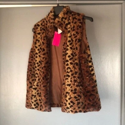 NWT Betsey Johnson Faux Fur Leopard sleeveless Vest Women’s Size Medium Lined - Image 1 of 4