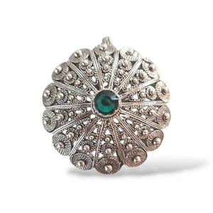 Ciondolo Pendente Bottone Sardo Filigrana in Argento Cristallo verde Su Buttoni - Foto 1 di 5