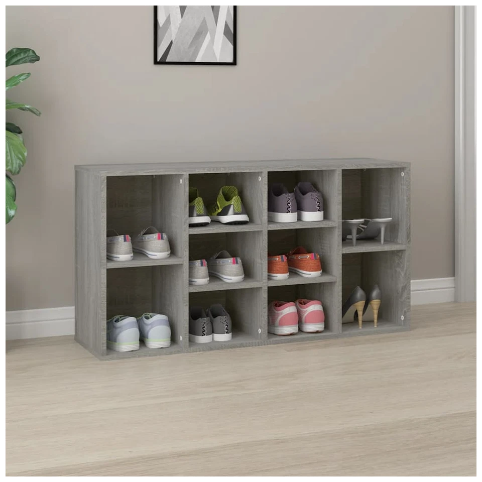 Shoe Bench Grey Sonoma Engineered Wood 103x30x54.5 cm Storage Seat 10-Shelf Home - Image 1 of 4