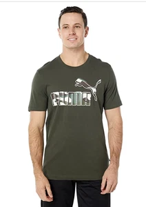 Puma Printed Logo T Shirt Mens Size Large Green Camo Fill Short Sleeve NWT - Picture 1 of 9