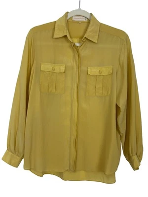 Blusa para mujer Best Silk Company talla L amarilla 100 % seda abotonada manga larga  Foto 1 de 4