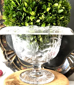 Antike Tuthill geschliffene Glas Standschale Kompott Herzstück  - Bild 1 von 12