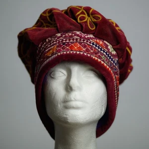 Cappello di Buck rosso velluto fatto a mano hippie bohemien floppy floreale regolabile - Foto 1 di 7