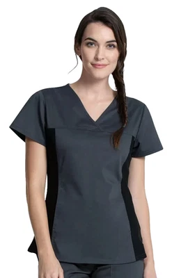 Cherokee Workwear Women's Revolutionary Knit Panel Solid Scrub Top, Gray, 4XL - Image 1 of 4