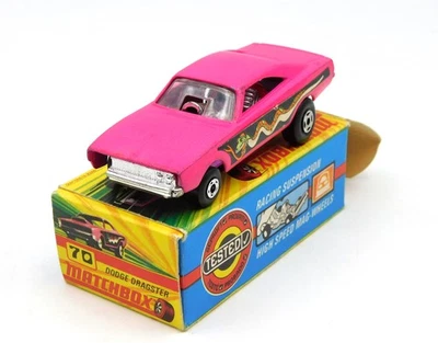 Matchbox Superfast Dodge Dragster #70 PINK BASE vintage die cast 1/64 England - Immagine 1 di 4