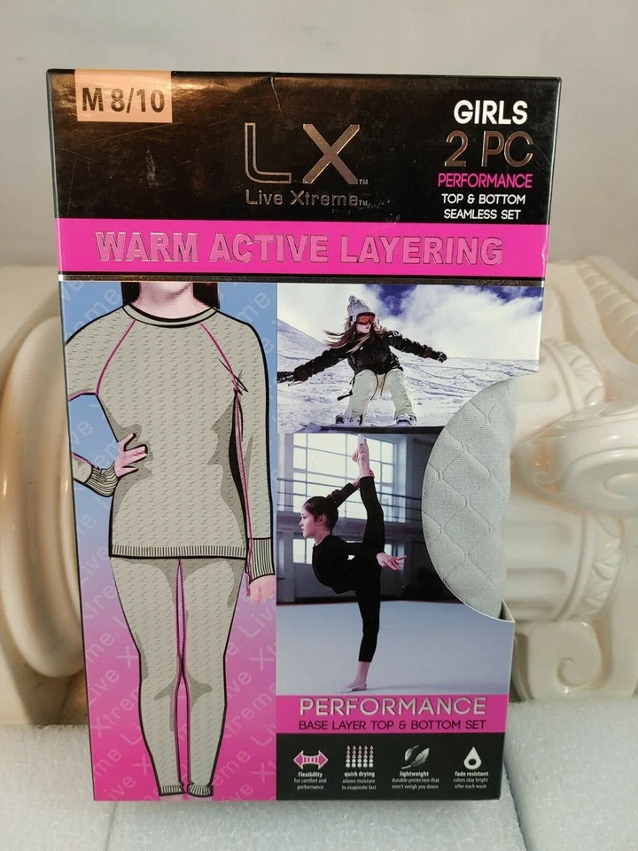 NIÑAS Top y Pantalones Capa Base 2 PIEZAS MEDIO 8/10 GRIS Live Xtreme Térmico Secado Rápido Foto 1 de 4