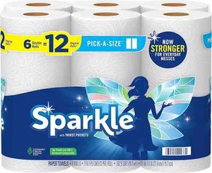 Kitchen Household Clean-Up Paper Towels Bulk 6 Double Rolls = 12 Regular Rolls - Picture 1 of 6