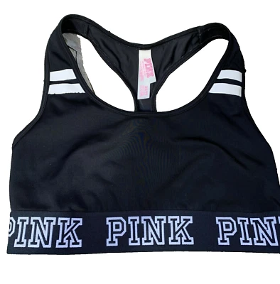 PINK by Victoria's Secret XS Sports Bra Black & White Unlined Unpadded Racerback - Image 1 of 4