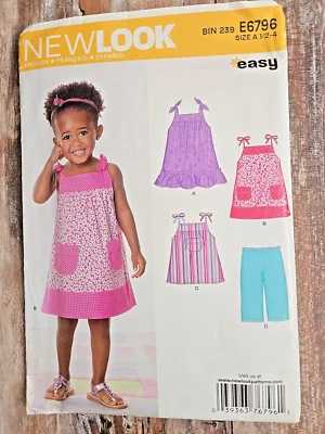 New Look Sewing Pattern 6796 Toddlers girl Sundress Top Pants Sizes 1/2-4 Uncut - Image 1 of 2