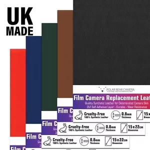 Riparazione fotocamera similpelle autoadesiva 0,8 mm nero verde rosso blu marrone MADE UK - Foto 1 di 26