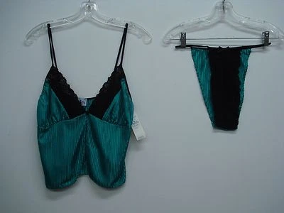 USA Made Nancy King Lingerie Baby Doll w/ Thong Sleepwear M Teal/Black #724Q - Image 1 of 4