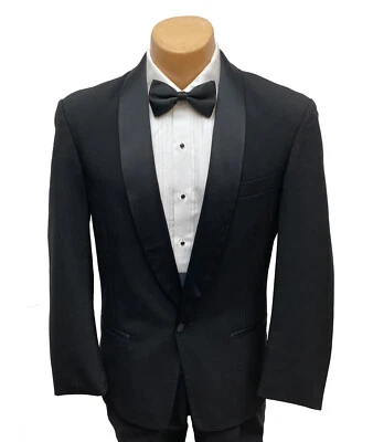 Men's Black Tuxedo Jacket with NFL Lining One Button with Satin Shawl Lapels 40R - Image 1 of 4