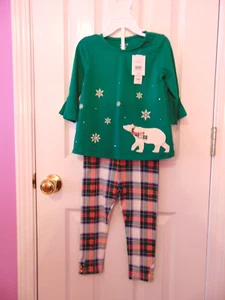 Crown & Ivy Girls sz 4T Green polar Bear red plaid Leggings 2pc lot NWT - Picture 1 of 4