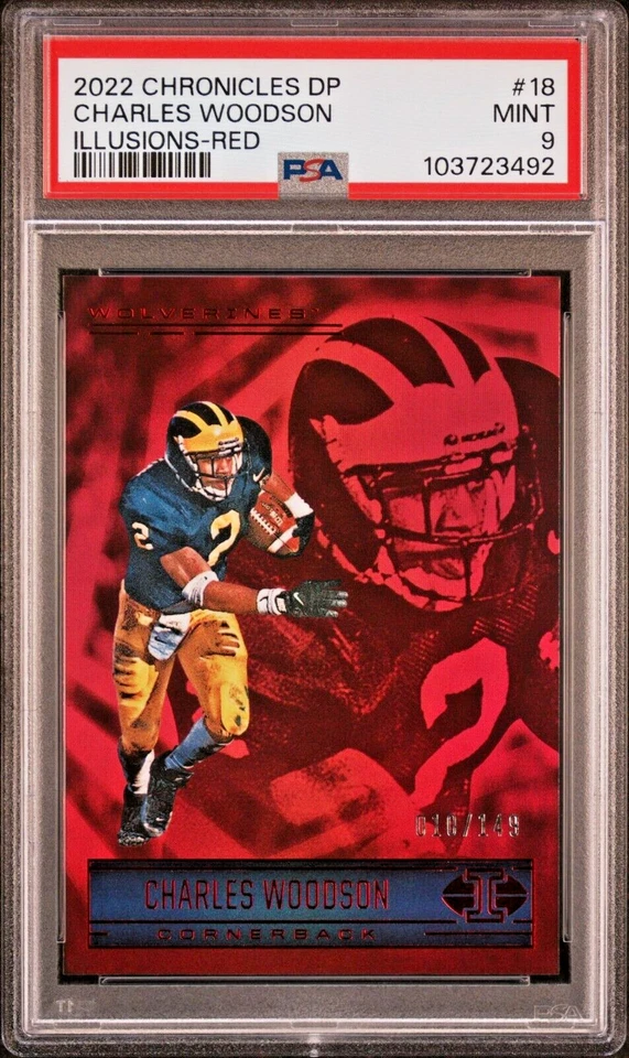 2022 Chronicles Draft Picks Illusions 18 Charles Woodson Red Prizm PSA 9 #/149 - Image 1 of 2