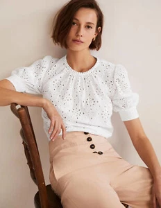 BODEN Broderie BLUSE mit Cut-Out-Detail weiß UVP 75 £ GRÖßE UK 10 T0998 BRANDNEU T3 - Bild 1 von 7