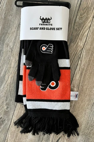 PHILADELPHIA FLYERS 2 TONE COLORS KNIT SCARF & GLOVES MATCHING GIFT SET NHL NWT Cover