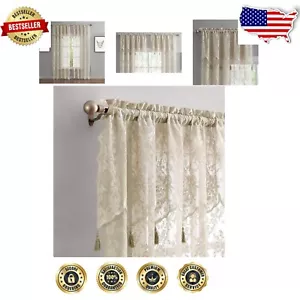 Floral 84" Long Lace Curtains with Valances - Shabby Chic Window Treatments - Picture 1 of 9