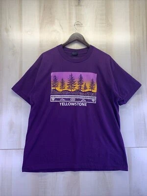 Vintage 1990s Single Stitch Mens Purple Fruit of the Loom USA Yellowstone Shirt - Image 1 of 4