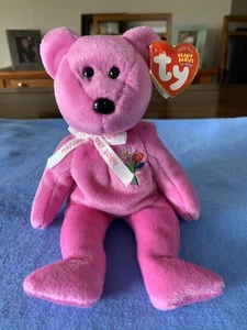 Ty Muttertag lila Beanie (2004) Bär mit Blumen auf der Brust aufgenäht, neu mit Etikett - Bild 1 von 10