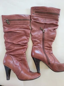 Guess Size 8 M Brown Leather Zip Slouch Knee High Fashion Boots GW Peters boots - Picture 1 of 7